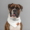 Load image into Gallery viewer, A Boxer dog wearing the Emotionally Dependent white bandana for large dogs 
